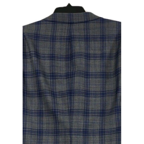 Enzo Tovare Blazer Mens 46R Gray Blue Windowpane Plaid 2 Button Sport Coat Wool - Picture 6 of 16